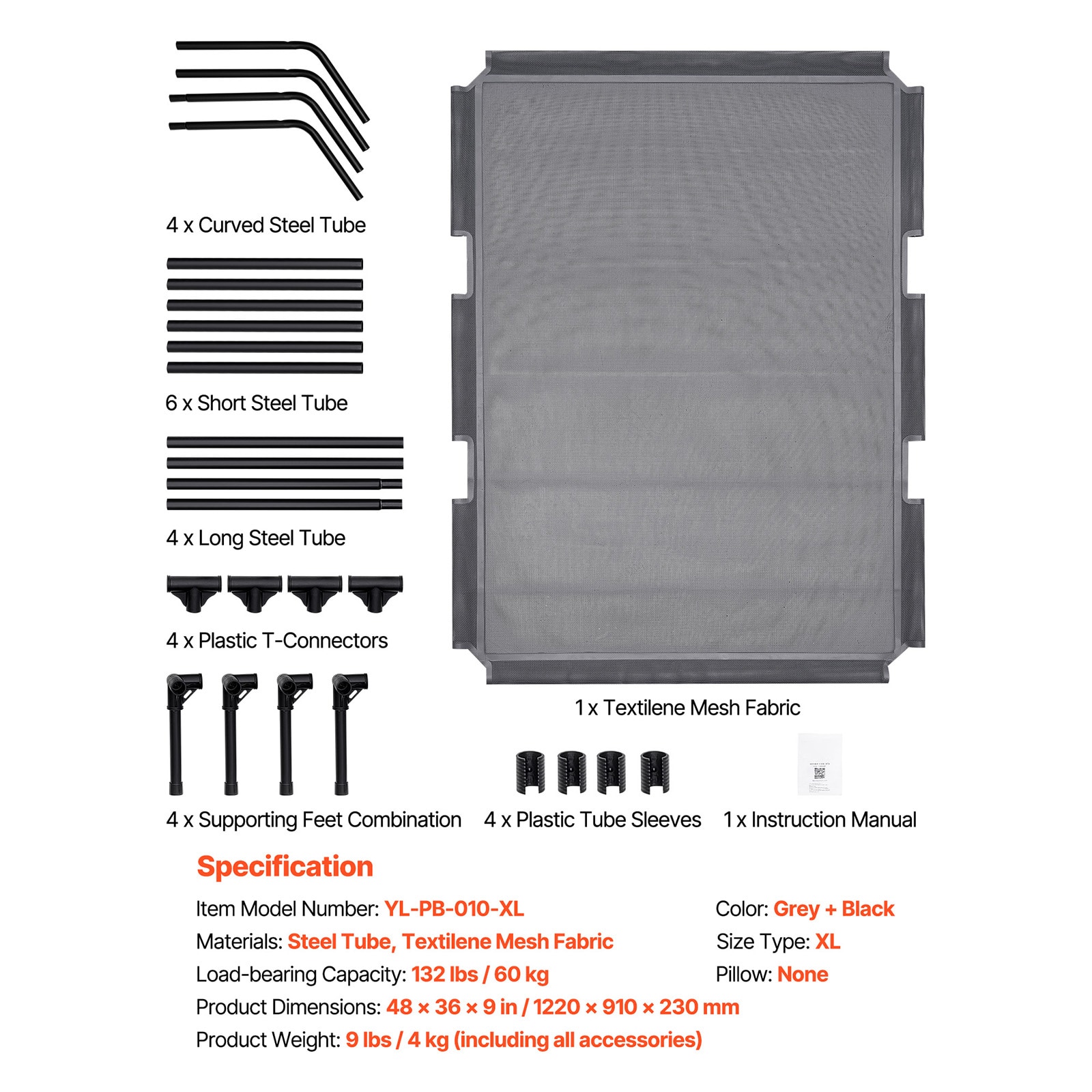 Raised Dog Bed For Large Dogs Portable Metal Frame Pet Cot_voghion.com
